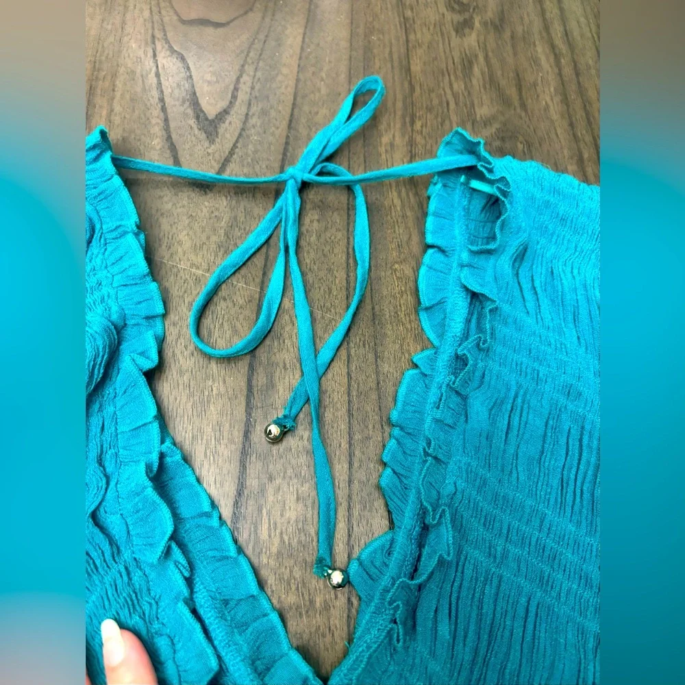 Davi & Dani Teal Ruffle Mini Dress Size Medium - Picture 7 of 9
